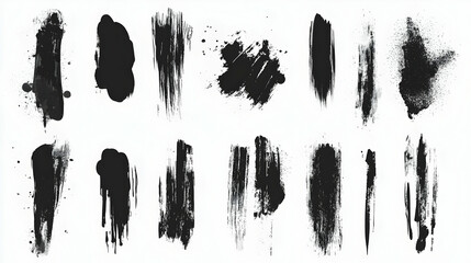 Wall Mural - Black Ink Brush Strokes Grunge Texture Design Elements