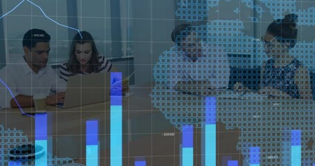 Poster - Animation of data processing over diverse colleagues talking in office