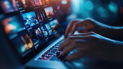 Poster - Person Typing on a Laptop with a Screen Full of Images