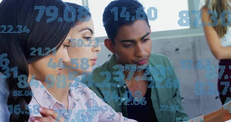 Aufkleber - Animation of data processing over diverse colleagues talking in office