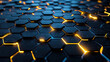 © Ika Puput - Abstract background with glowing hexagons. Abstract digital futuristic pattern. Close-up of hexagonal patterns. Abstract neon glowing hexagons background. High-tech designs. Modern tech. Copy space