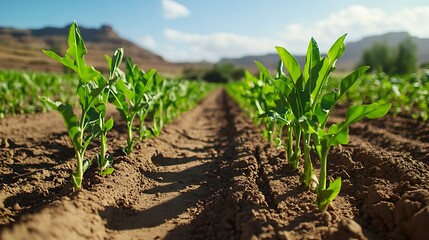 Wall Mural - Drought-resistant crops growing in arid regions, representing adaptation strategies in response to reduced rainfall and changing agricultural practices.