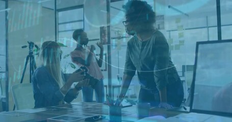 Poster - Animation of financial data processing over diverse business people in office