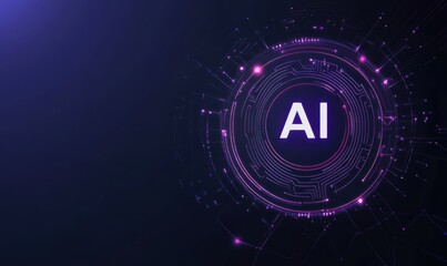 Wall Mural - Futuristic AI logo with neon lights and circuit design on a dark background, representing advanced technology and innovation in artificial intelligence