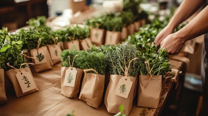 Wall Mural - Fresh Herbs in Paper Bags