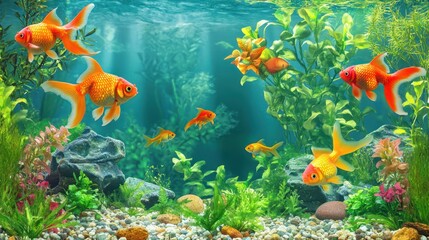 Wall Mural - Goldfish in a Beautiful Underwater World