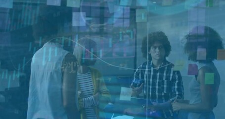 Poster - Animation of financial data processing over diverse business people in office
