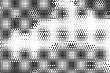 Poster - Pixel background with bitmap pattern. Computer arcade game dotted gradation effect. Vector noisy gradient backdrop. Abstract geometric glitch screen on white backdrop