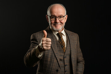 Wall Mural - man in a suit and tie is giving a thumbs up. He is wearing a tie and a suit jacket