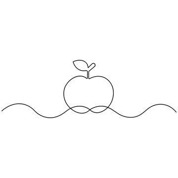 Apple  single line art, continuous one line drawing of  Isolated outline vector icon 

