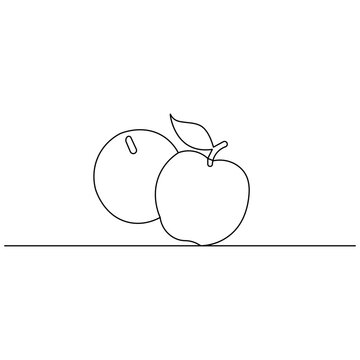 Apple  single line art, continuous one line drawing of  Isolated outline vector icon 

