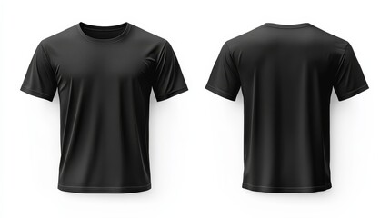 High-resolution isolated black t-shirt mockup showcasing front and back perspectives with authentic short sleeves against a white backdrop.