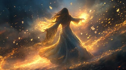 Mystical Woman Embracing Fire