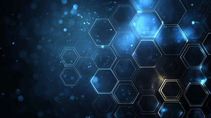 Abstract technology or medical background with hexagons. Blue technology background, blue hexagon background.