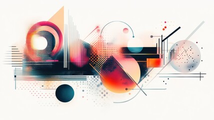 Poster - Abstract Composition with Geometric Shapes and Color Splashes