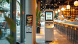 © visoot - Modern design white glossy self-service kiosk as the focal point in a restaurant, vibrant lighting, digital menu display on the kiosk, clean and minimalist background. Generative AI.