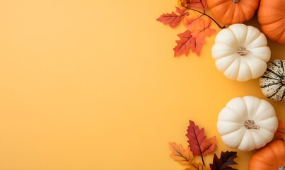 Canvas Print - decor featuring pumpkins and fall foliage, yellow backdrop