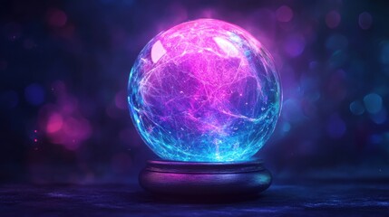 The enchanted orb glows with intricate patterns, casting a mystical aura over its surroundings in a magical atmosphere