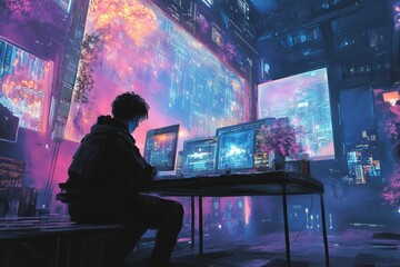 Cyberpunk Hacker in Neon City.