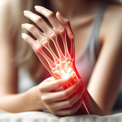 swelling of wrist joint. concept of joint pain, arthritis, rheumatism or osteoarthritis.