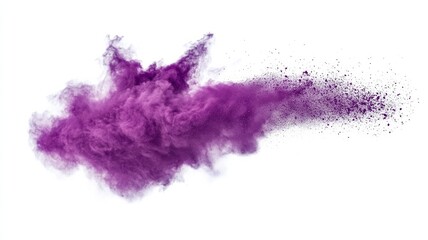 Purple powder explosion on white background, dynamic motion. Abstract art and design concept