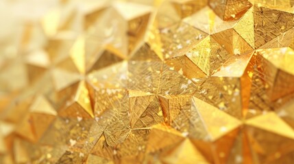 Poster - A stunning display of a gold triangular geometric pattern showcases its vibrant texture and shimmering details in warm light