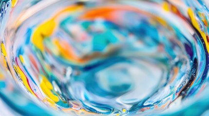 The artwork showcases a close-up view of colorful glassware, featuring mesmerizing swirls and reflections of light