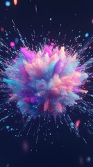 Poster - An energetic burst of colorful particles radiates outward, creating a mesmerizing spectacle filled with vibrant hues and dynamic movement