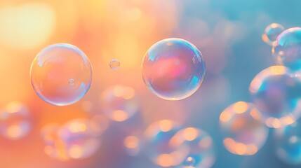 Poster - Floating soap bubbles with colorful bokeh background. Abstract light and color concept