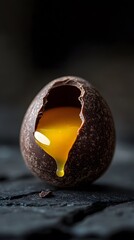 mini chocolate egg with a dark yellow jelly flowing centre oozing out