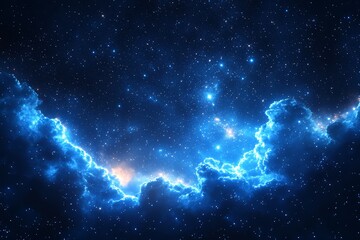 Wall Mural - Starry Night Sky with Blue Nebula Clouds