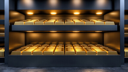 Poster - A black shelf with gold bars on it. The bars are stacked on top of each other