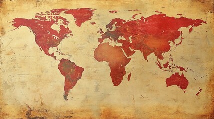  Vintage World Map Grunge Texture Red