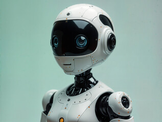 Poster -  cute funny android robot, artificial intelligence image visualization. Generative AI
