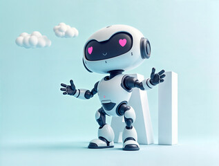 Poster -  cute funny android robot, artificial intelligence image visualization. Generative AI