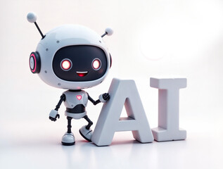 Poster -  cute funny android robot, artificial intelligence image visualization. Generative AI