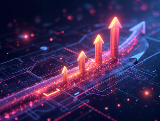 Poster - colored arrows and graph lines, business growth . Generative AI