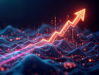 Poster - colored arrows and graph lines, business growth . Generative AI