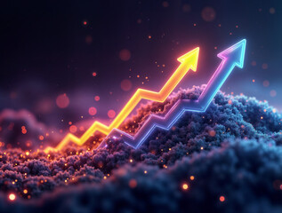 Poster - colored arrows and graph lines, business growth . Generative AI