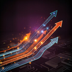 Poster - Futuristic arrow, digital, highly-defined isolated on dark background. Generative AI