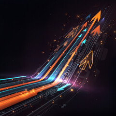 Poster - Futuristic arrow, digital, highly-defined isolated on dark background. Generative AI