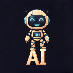 Poster -  cute funny android robot, artificial intelligence image visualization. Generative AI