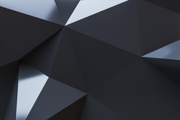 Poster - Abstract black triangular garment backdrop. Design and landing page concept. 3D Rendering.