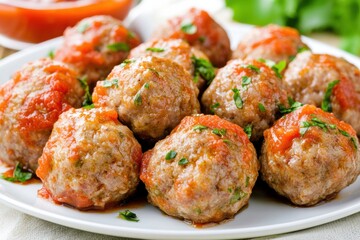 Wall Mural - Juicy homemade meatballs topped with fresh parsley