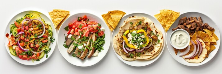 different dishes in plates Greek pita