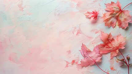 Wall Mural - Artistic maple leaf floral arrangements on a soft pastel background, offering a thematic and artistic addition to floral displays with ample space for Canada Day messages
