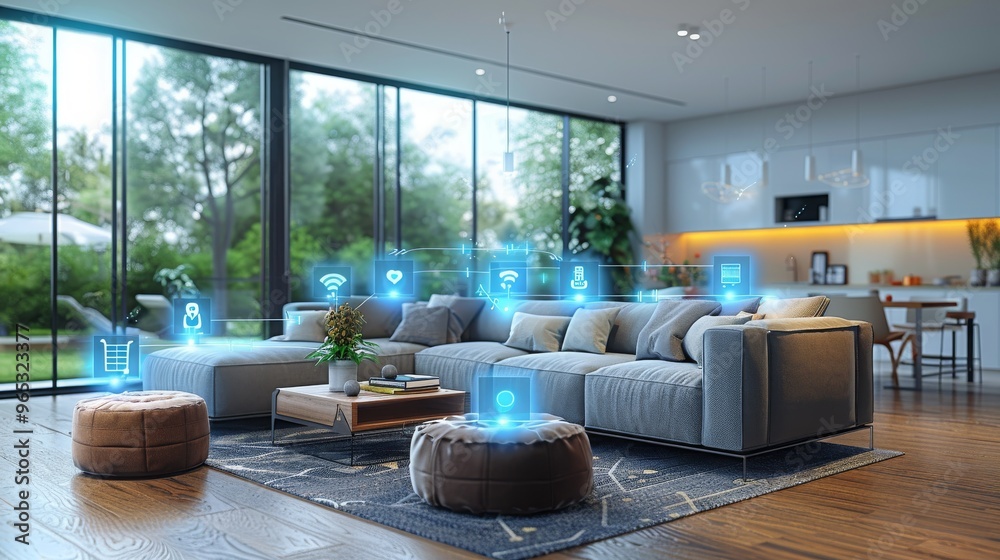 Integration of wearable biosensors in a modern living room with smart ...
