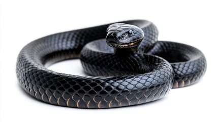 Wall Mural - Black Snake Coiled on White Background