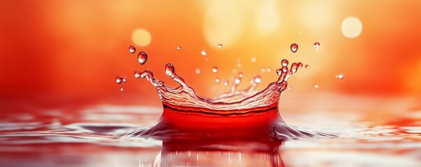 Aufkleber - Water splash with red liquid on orange background, motion and fluidity concept