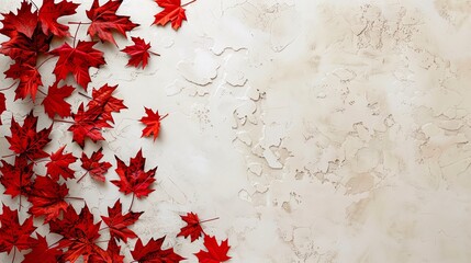 Wall Mural - Creative maple leaf cutouts on a light, textured background, adding a unique, artistic touch with ample space for Canada Day text
